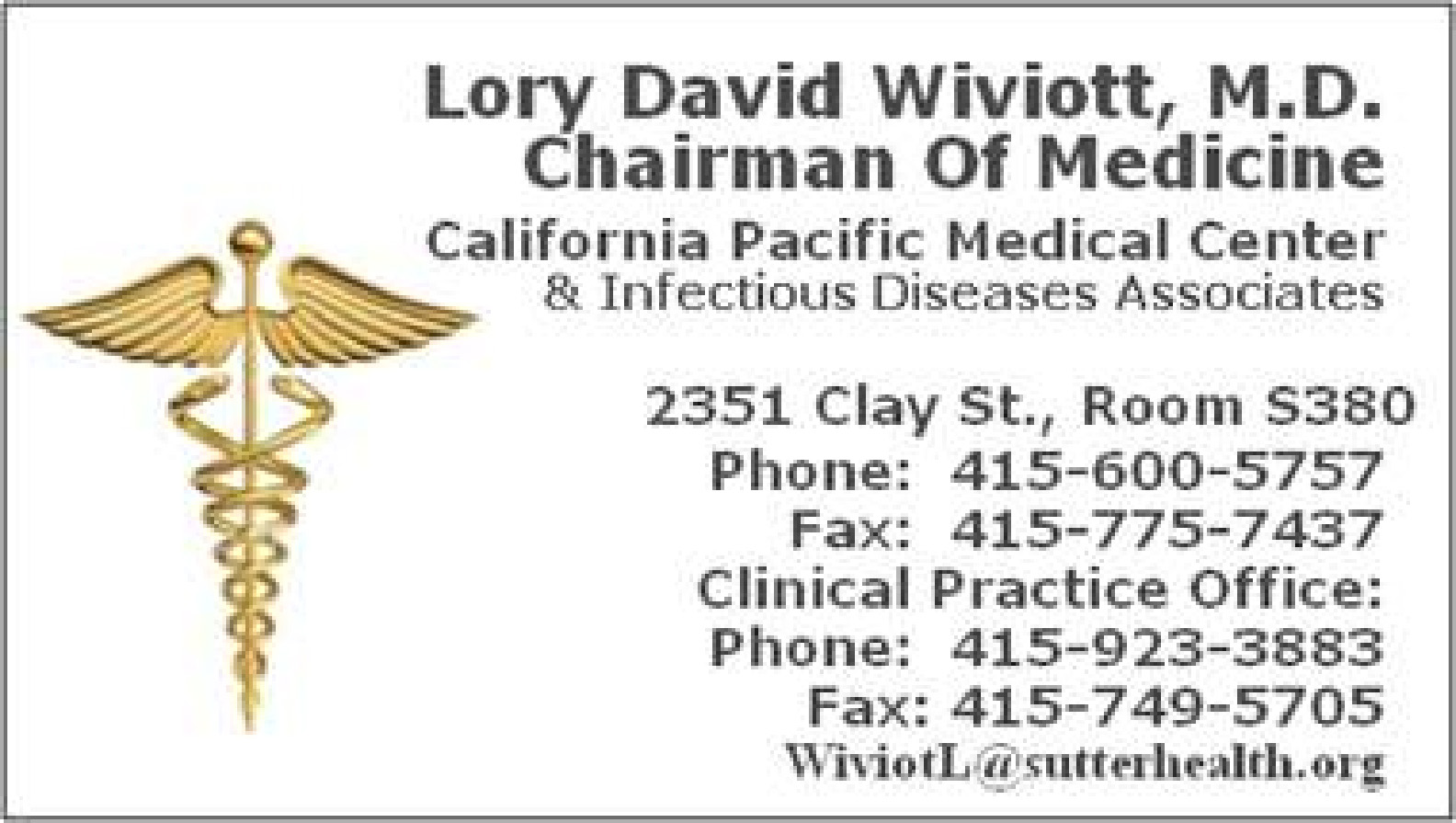 Dr. Wiviott's Business Card